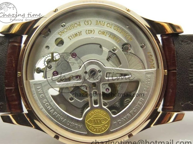 MIROTIME 0223 Portuguese Tourbillon IW504602 RG ZF Best Edition White Dial on Brown Leather Strap Stretchable 7178